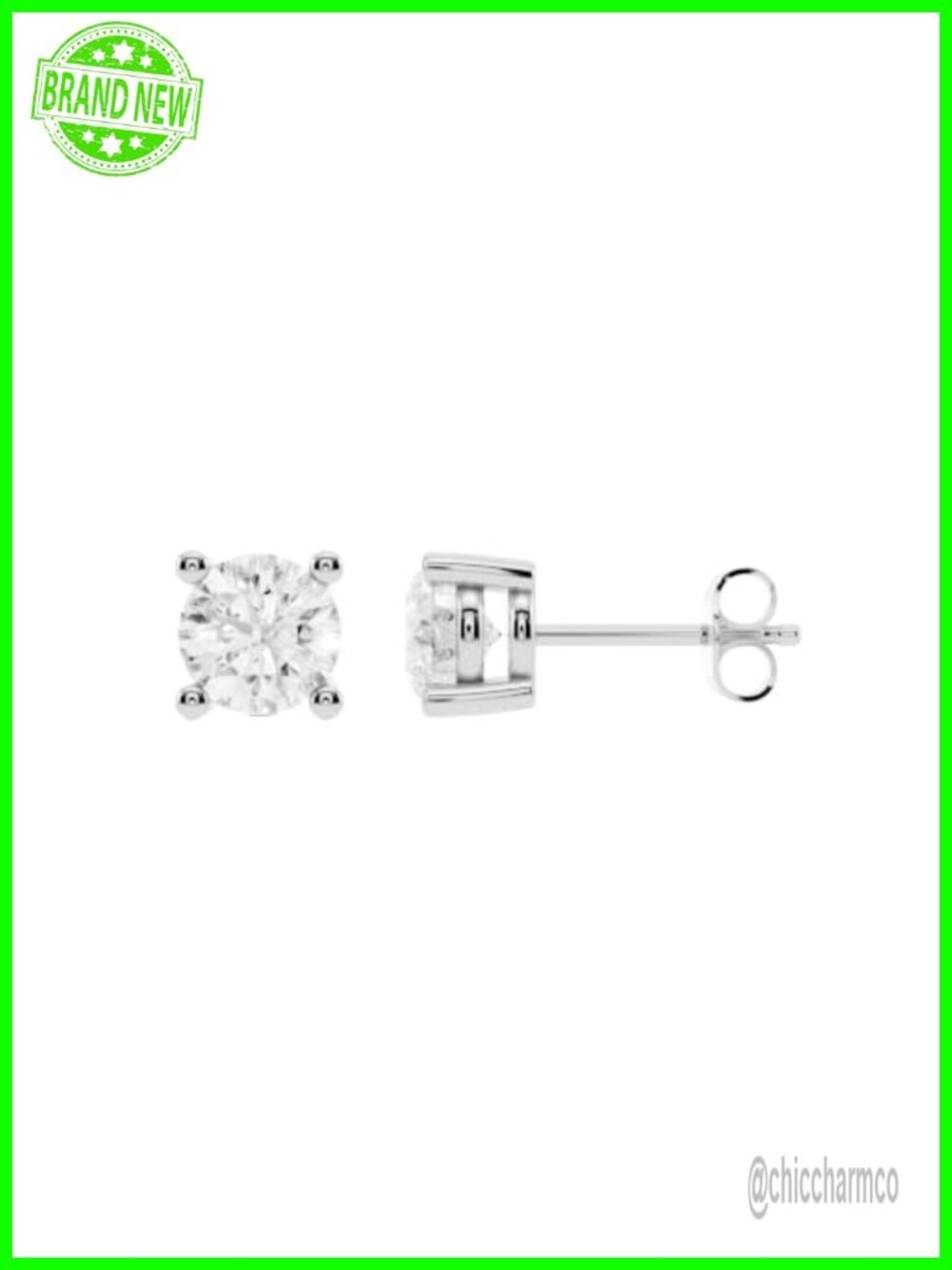 Lab Grown Diamond Stud Earrings 14K Gold Plated 925 Sterling Silver Push Back